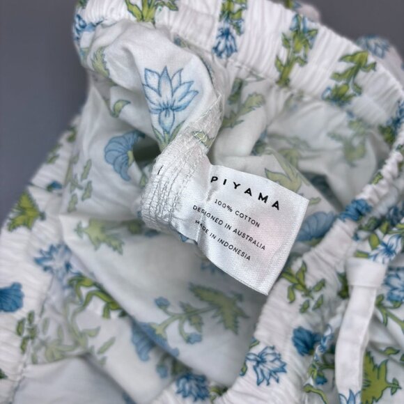 Piyama womens XS white blue green floral ruffle lounge pajama shorts 100% cotton - Picture 6 of 6